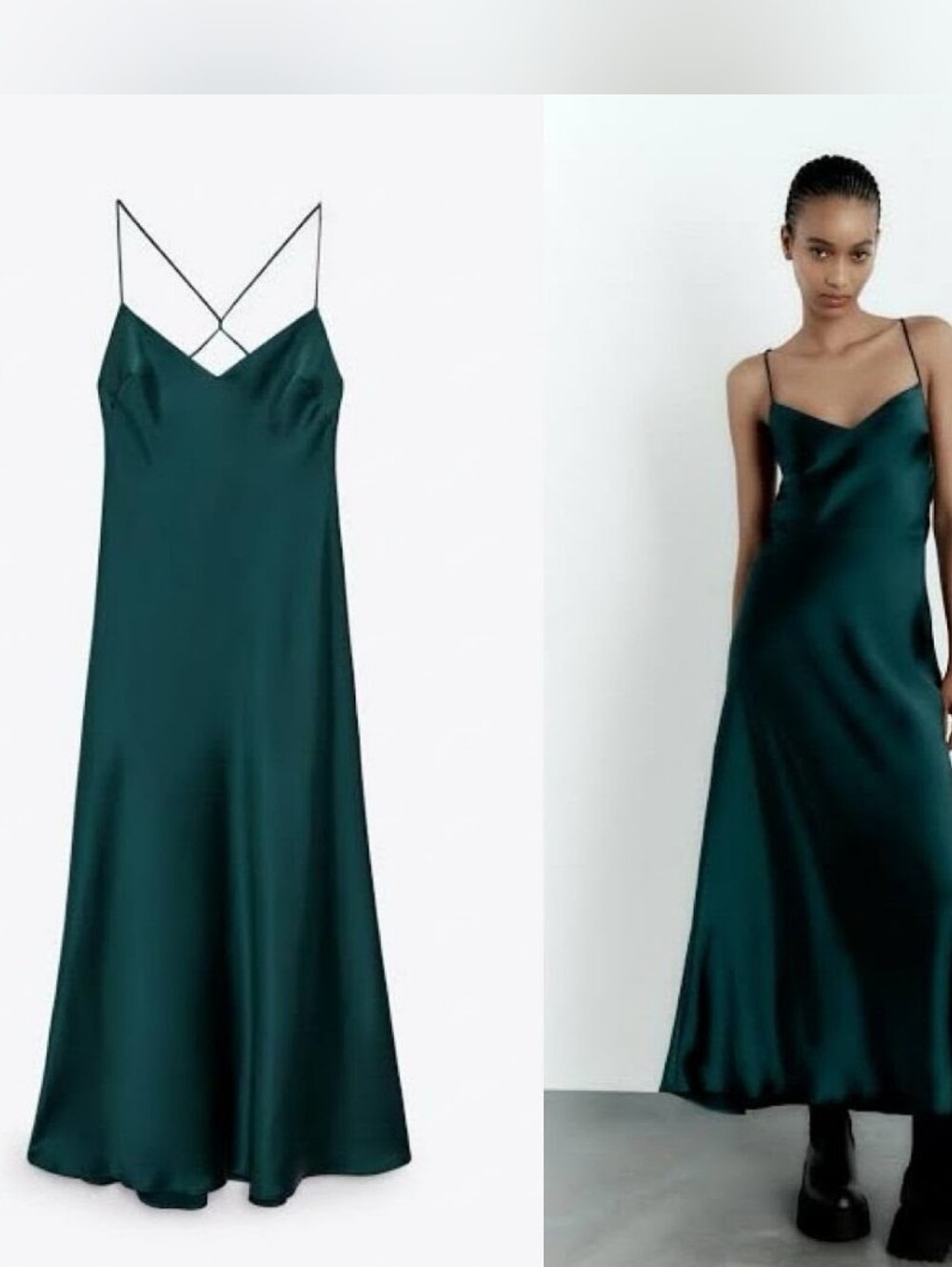 Zara Deep Teal Satin Slip Dress with Crisscross Straps